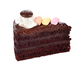 sweet chocolated cake isolated on white