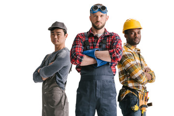 group of multiethnic construction workers - obrazy, fototapety, plakaty