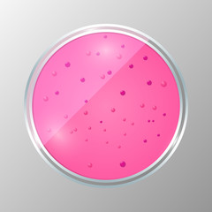 Realistic vector illustration of petri dish with bacteria isolated. Escherichia coli colony on the agar plate.