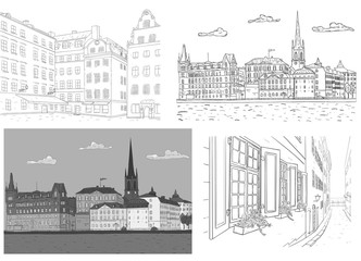 Stockholm. City views. Hand drawn sketch