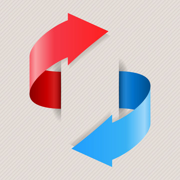 Red and blue curved arrows in circular motion
