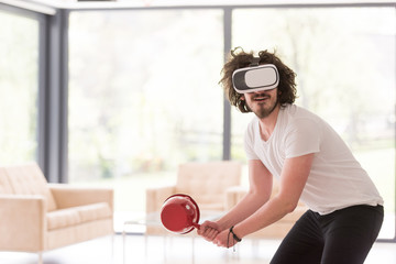 man using VR-headset glasses of virtual reality