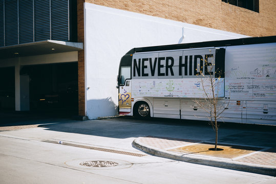 AUSTIN, USA - March 13, 2013: Bus with inscriptions on street