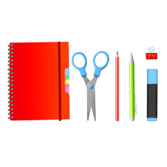 Back to School. Back to School iIsolated realistic objects. Isolated iIsolated school supplies on white background. Vector illustrations.