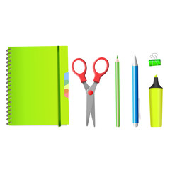 Back to School. Back to School iIsolated realistic objects. Isolated iIsolated school supplies on white background. Vector illustrations.