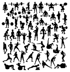 Gymnastics, gym, weight lifting and fitness, art vector silhouettes design