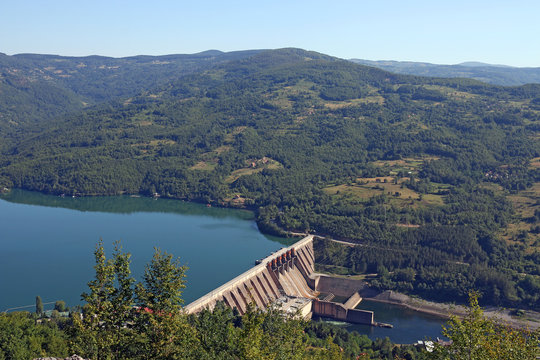 hydroelectric power plant on river landscape