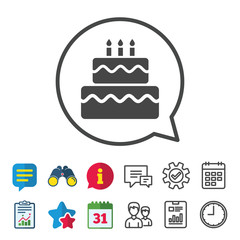 Birthday cake sign icon. Burning candles symbol.