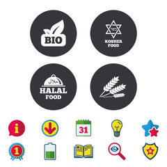 Natural Bio food icons. Halal and Kosher signs.