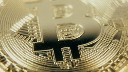Crypto currency Gold Bitcoin - BTC - Bit Coin. Extreme Macro shots crypto currency Bitcoin coins