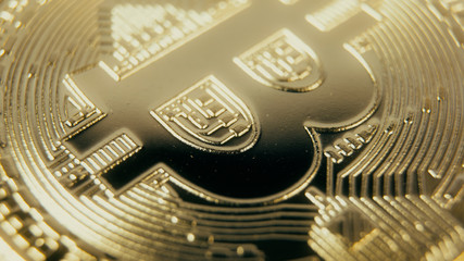 Crypto currency Gold Bitcoin - BTC - Bit Coin. Extreme Macro shots crypto currency Bitcoin coins