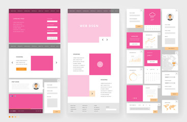 Website template design with interface elements