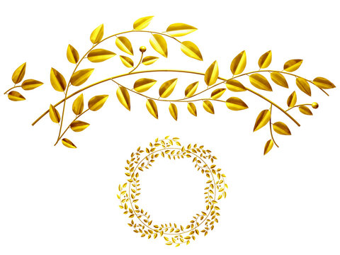 gold colored, ornamental segment, "branch", with 90 degree angle for corner or circle