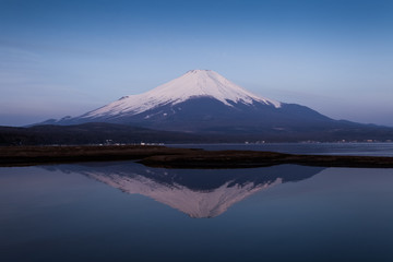 Mount Fuji in winter sunrise at Yamanakako lake , Yamanashi prefecture , Japan