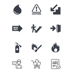 Fire safety, emergency icons. Extinguisher sign.