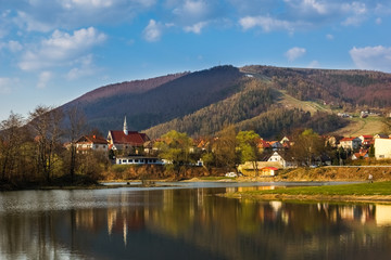 Miedzybrodzkie lake and mountain Zar in Beskid near Zywiec, Poland - 168042708