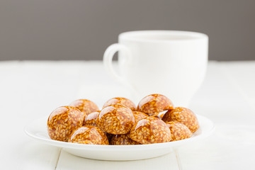 Handmade sesame candy in sugar caramel