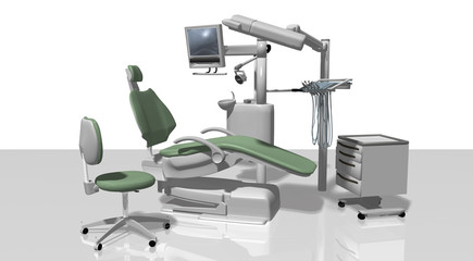 Zahnarztpraxis mit Zahnarztstuhl freigestellt