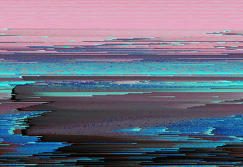 Colorful glitched background. Modern abstract generative illustration made of vector pixel mosaic. Distorted image processing. Random digital signal error. Collapsing array of data. Element of design. - 168043713