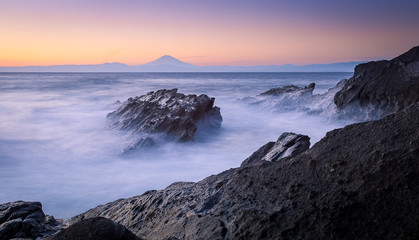 Mt.Fuji and sea in winter season seen from Jogashima Island, Kanagawa prefecture