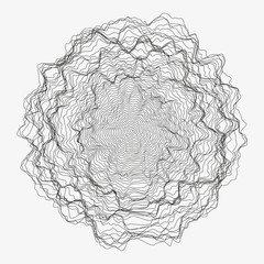Abstract monochrome vector background illustration. Round random decorative composition. Rippled wavy circle. Minimalist generative linear shape. Modern element of design. - 168043741