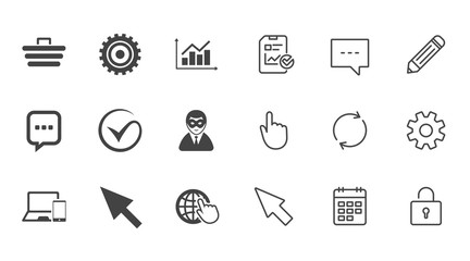 Internet, seo icons. Tick, shopping signs.