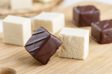 Homemade souffle candy in chocolate