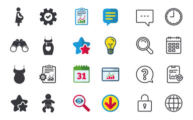 Maternity icons. Baby infant, pregnancy, dress.