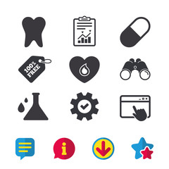 Medical icons. Pill, tooth, chemistry and heart.
