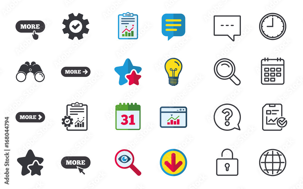 Poster more with cursor pointer icon. details symbols.