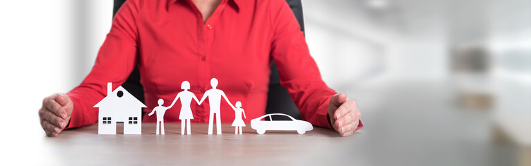 Fototapeta na wymiar Concept of home, family and car insurance