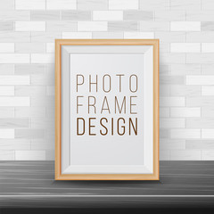 3d Photo Frame Vector. Rectangular Frame Template. Good For Posters, Presentations, Exhibition. Brick Wall Background. Trendy Interior Illustration.