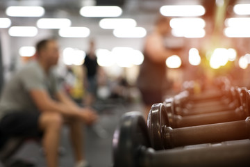 Different dumbbell weights in fitness center