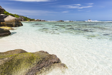 Granite Rocks And White Beach, La Digue, Seychelles