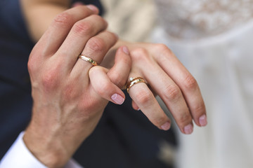 Obraz na płótnie Canvas Wedding rings on the fingers