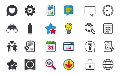 Condom safe sex icons. Lovers couple sign.