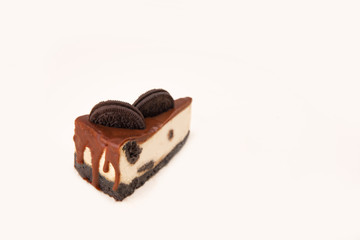 Close up of cheesecake with chocolate cream