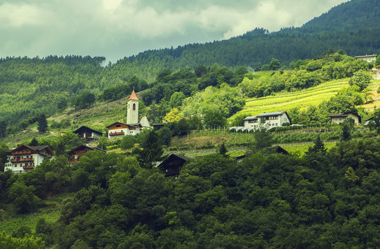Background landscape view of a small alpine village in Tyrol, Austria