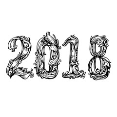 The figures 2018 New Year. Festive illustration vector calligraphic lettering numbers for cards