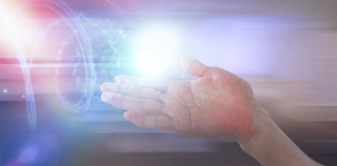 Composite image of cropped image of hand pretending to hold invi