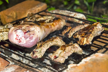 Turkey leg pork ribs barbecue grill fried brick oven