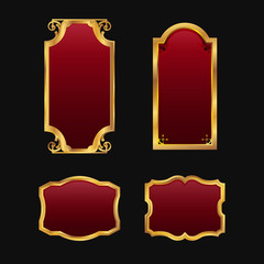 Labels with 3D decorative red golden frames collection set