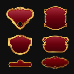 Labels with 3D decorative red golden frames collection set