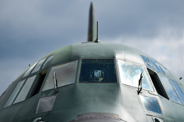 Military Hercules airplane on the runway