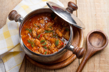 Meat and vegetables goulash (or ragout) - obrazy, fototapety, plakaty