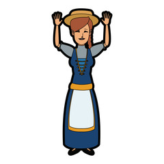 young cartoon woman in swiss national costume vector illustration