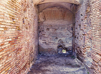 Archaeological excavations of Ostia Antica: Interior of a Roman insulae - selective focus