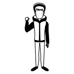 man with clothes snow hat standing character vector illustration