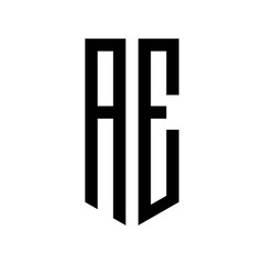 initial letters logo ae black monogram pentagon shield shape