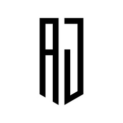 initial letters logo aj black monogram pentagon shield shape